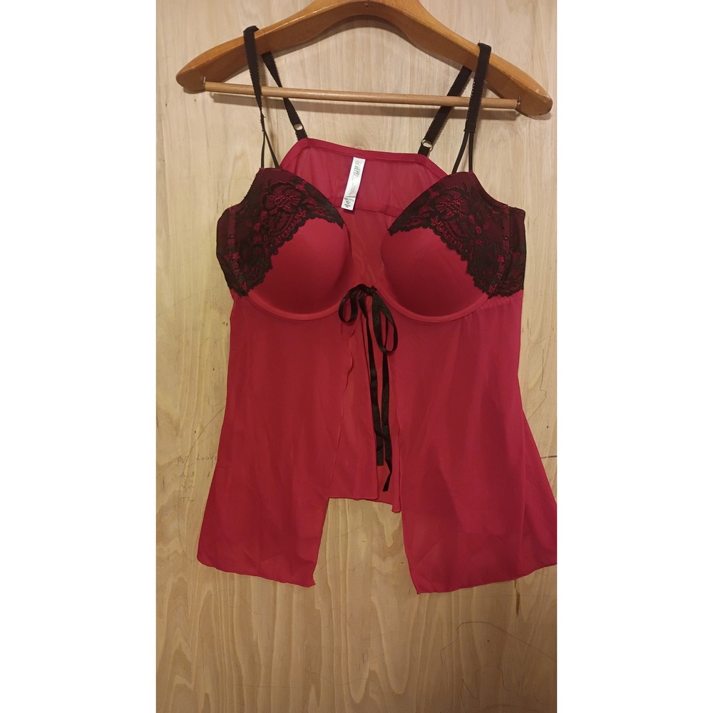 Gilligan & O'Malley Red Lace Trim Babydoll Lingerie Top XXL Mesh Vampire Core.